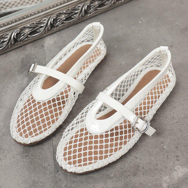 Женские летние рыбацкие сандалии 2025 года с круглым носком и сеткой - Металлическая пряжка Мягкая подошва Дышащие Модные 43 1750₽