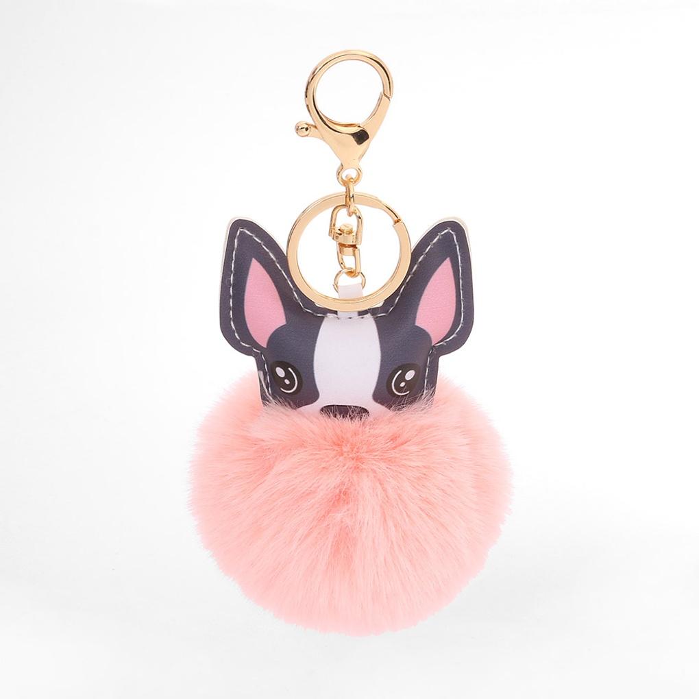 Bulldog Pom Pom Keyring (Pink) Bag Decoration Perky Ring