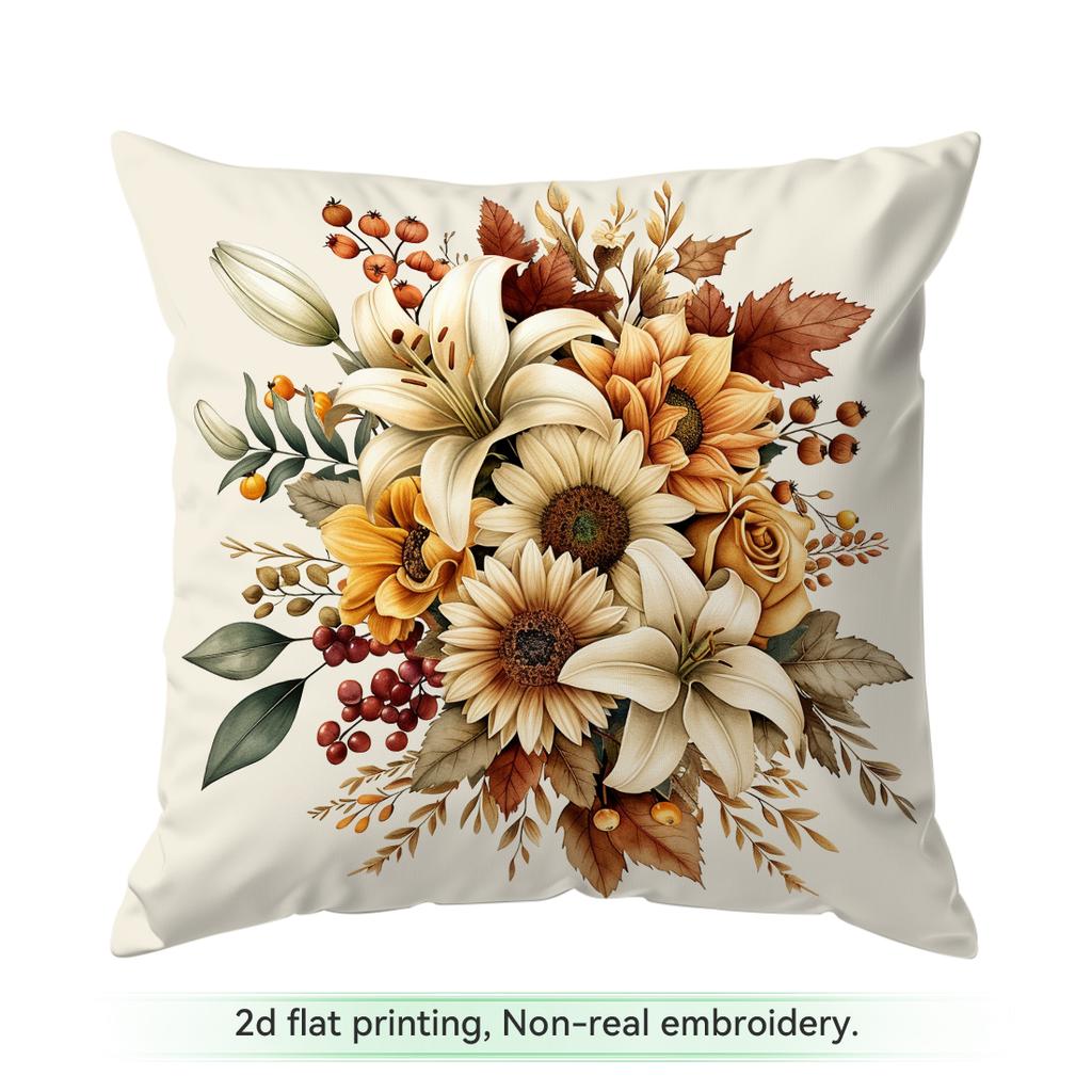 1pcs Autumn Warm Brown Floral Cushions Pillowcase Polyester Cushion Cover Throw Pillow Pillowcover Home Car Sofa Decor
