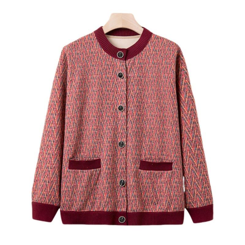 Grandma coat autumn new old man knitted sweater mother cardigan old woman striped top