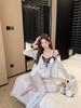 2025 Women's High-Quality Ice Silk Lace Polka Dot Three-Piece French Pajama Set