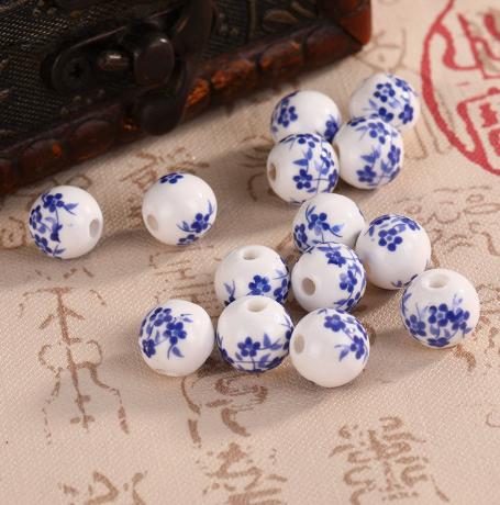 Blue Porcelain Pattern Ceramic Loose Beads 6mm - 20 for Jewelry Making and DIY Crafts
