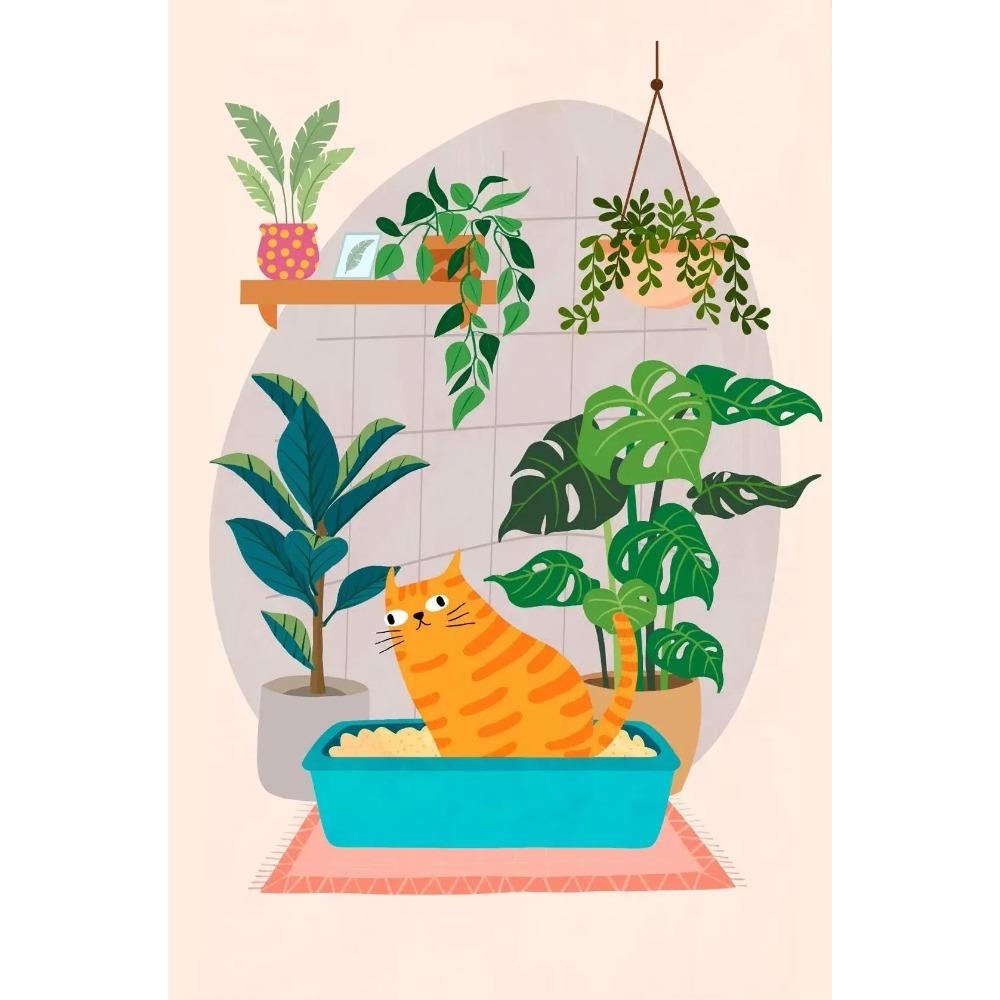 Watercolor Cute Kittens Potted Plant Canvas Print Cartoon Green Plants Animals Wall Art Postes for Modern Living Room Home Decor
