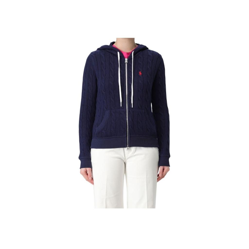 Polo Ralph Lauren Solid Color Logo Embroidered Hooded Long Sleeve Knit Sweater Women Sweater Blue 211959124-001