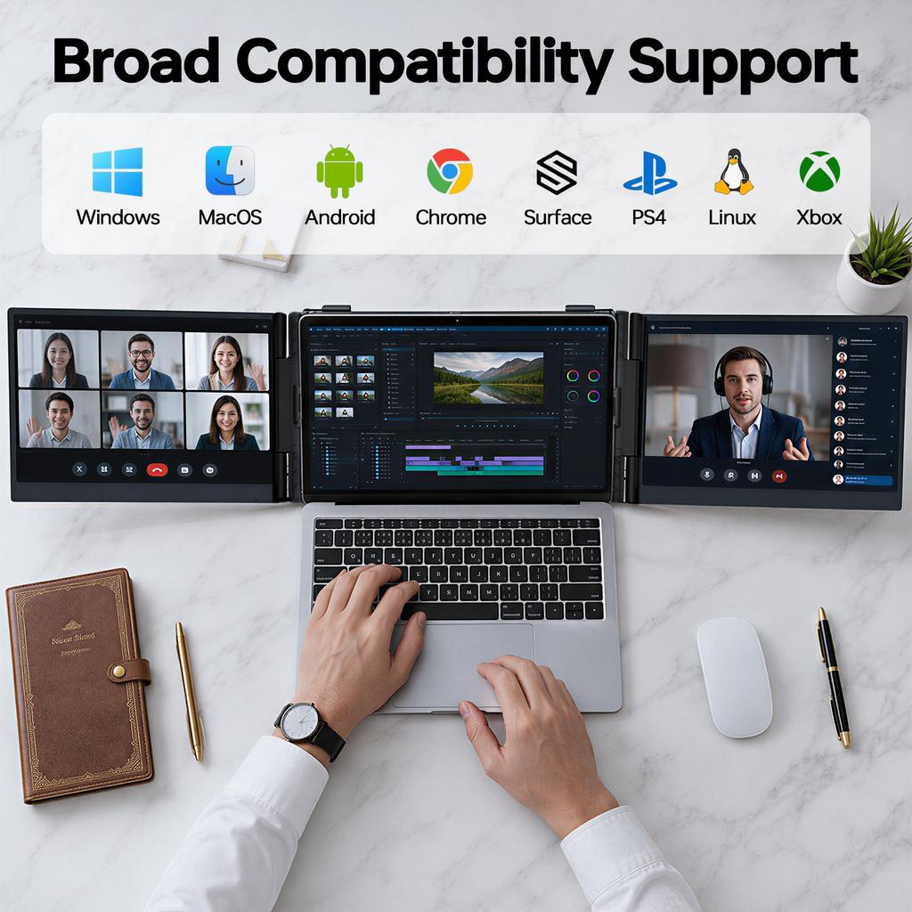 Blackview DCM6 Triple Laptop Screen Extender,14" 1080P FHD IPS Portable External Screen,Two Cable USB C,Plug & Play, Compatible with Windows/Mac