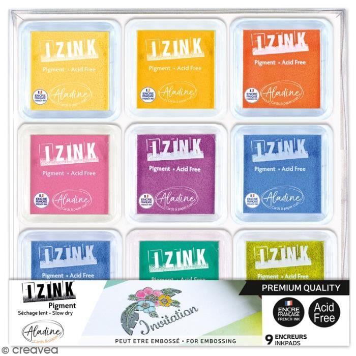 Set d'encreurs - ALADINE - Izink Pigment - Assortiment Vif - 9 pcs - 3x3 cm