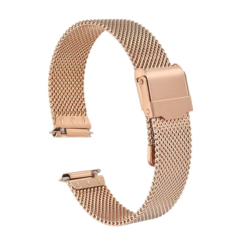 

[uxcell] 316L Stainless Steel Mesh Watch Band 15mm Quick Release Adjustable Metal Watch Strap for Men Women rose golden