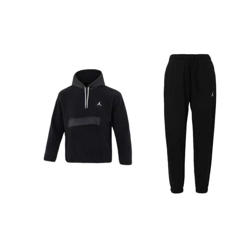 

Jordan Faux Lambswool Spliced Fleece Hoodie Knit Long Pants Casual Sports Set Men sets FV8609-010+DV1587-010 XL