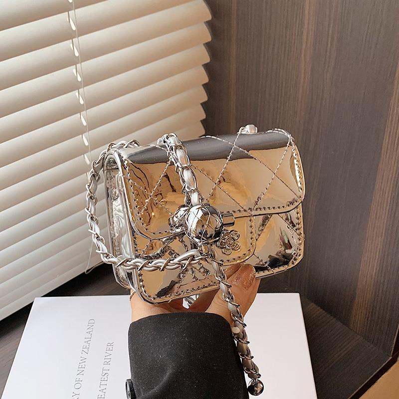 Sommermode Lackleder glänzend Mini-Tasche Damen neu Xiaoxiang Rautenmuster Ketten Umhängetasche