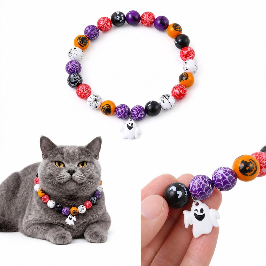 Beaded Halloween Pet Collar for Cats and Dogs Holiday Party Costume