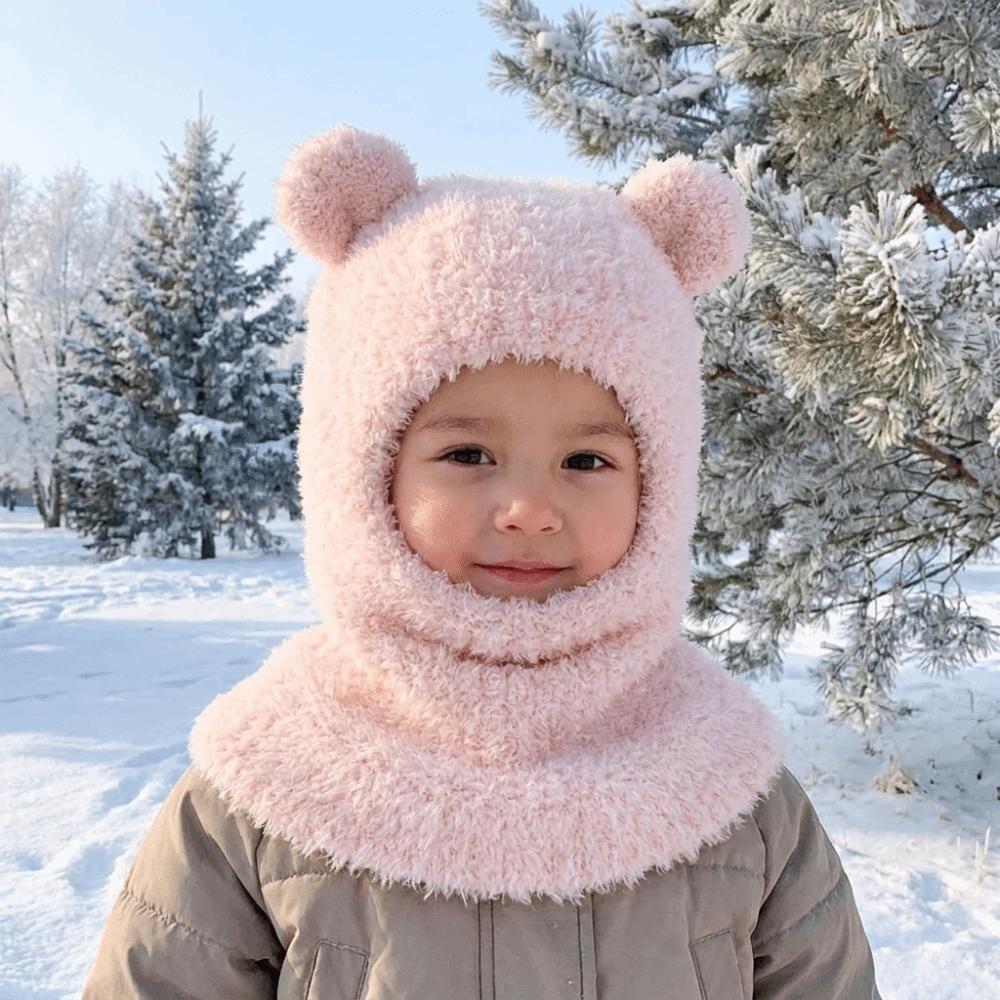 Warm Lining Children Windproof Hooded Hat Bear Kids Balaclava Hat Children