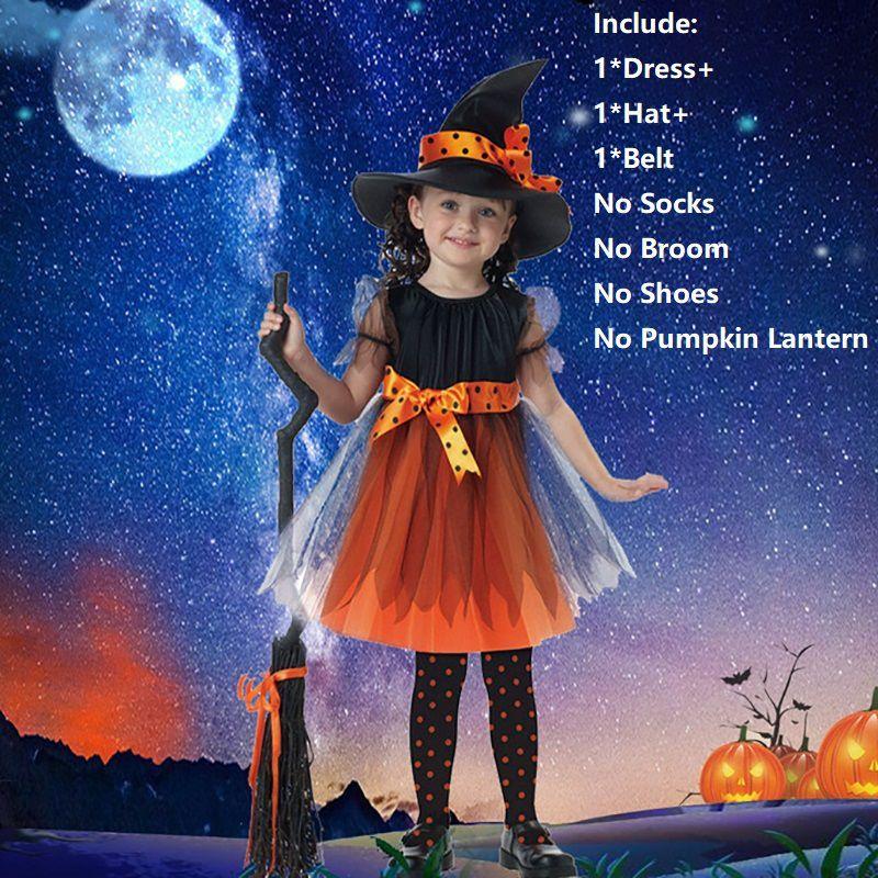 Girls Halloween Witches Hat Fancy Dress Costume Witch Outfit Kids Party Cosplay