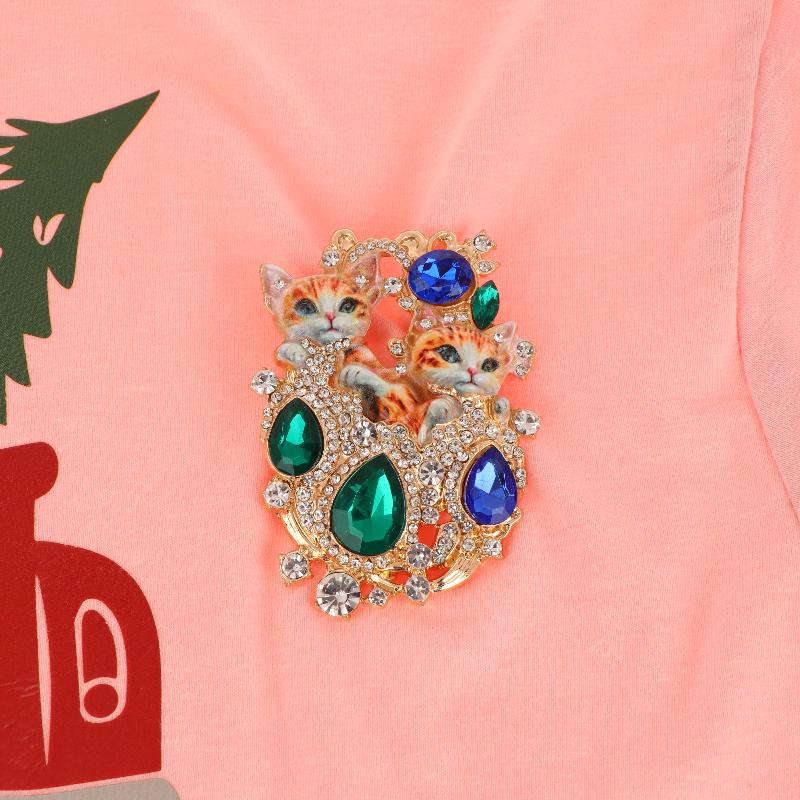 Vintage Baroque Jewelry Brooch Set With Double Cat Design Women Elegant Rhinestone Embellishments Perfect Daily Wear Or Gifting