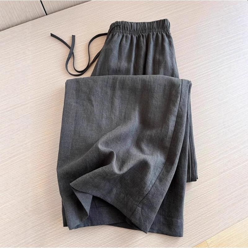 Women Mineral Gray High Waist Elastic Straight Loose Thin Casual Floor Length Pants S серый