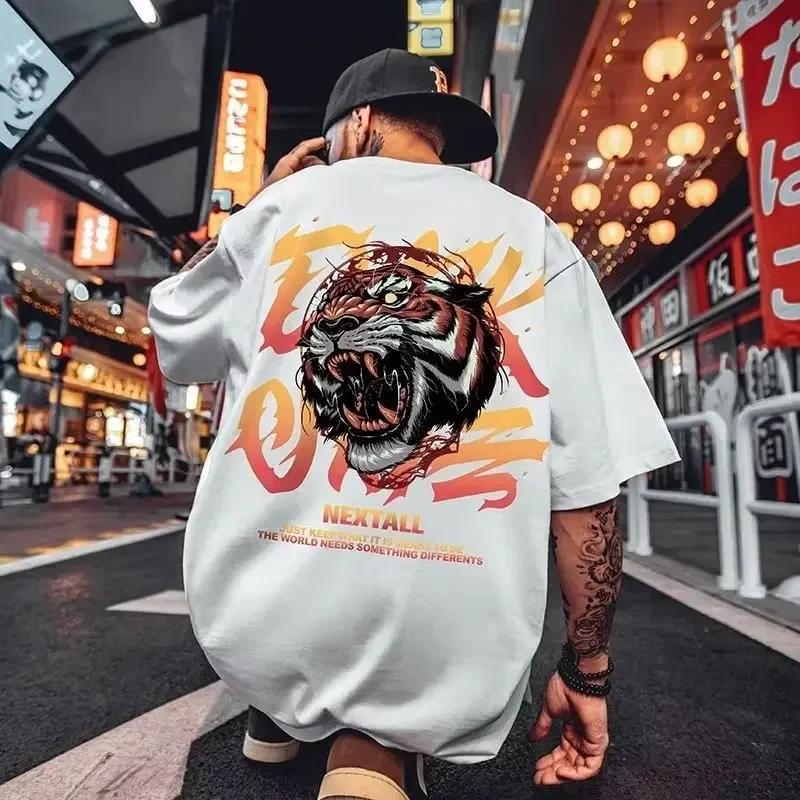 T-shirt da Uomo in Cotone a Maniche Corte Estiva Oversize Larga Traspirante Grafica Palestra Streetwear Selvaggio Y2k Harajuku Abbigliamento Goth