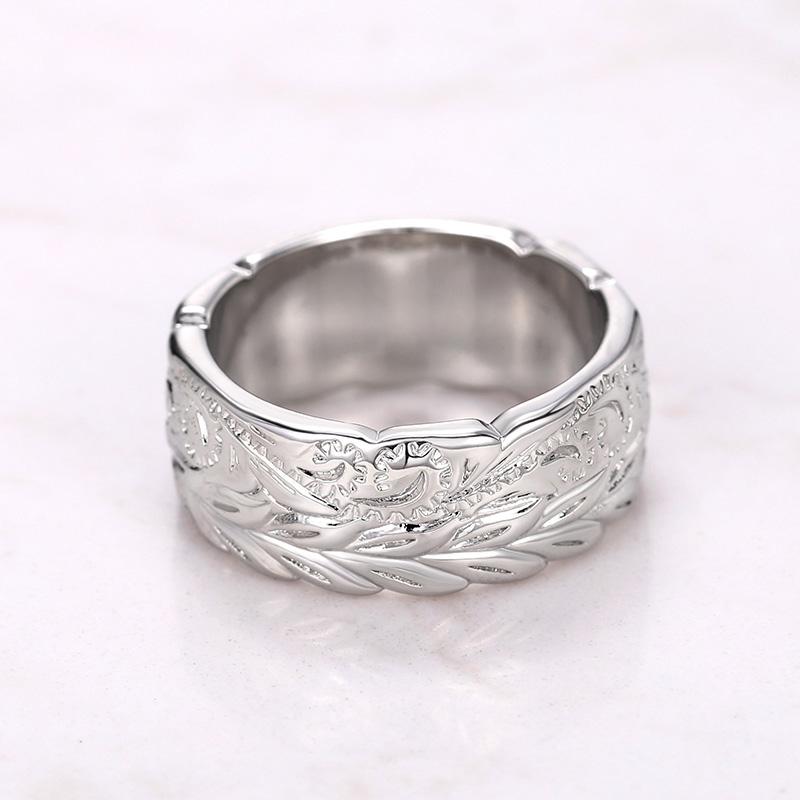 Huitan Carved Leaf Pattern Finger Ring for Women Unique Design Wedding Band Accessories  Color New Trendy Ladies Jewelry