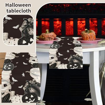 Halloween Table Flag Pumpkin Spider Meal Tablecloth, Table Towel Creative Printed Tea Table Tablecloth
