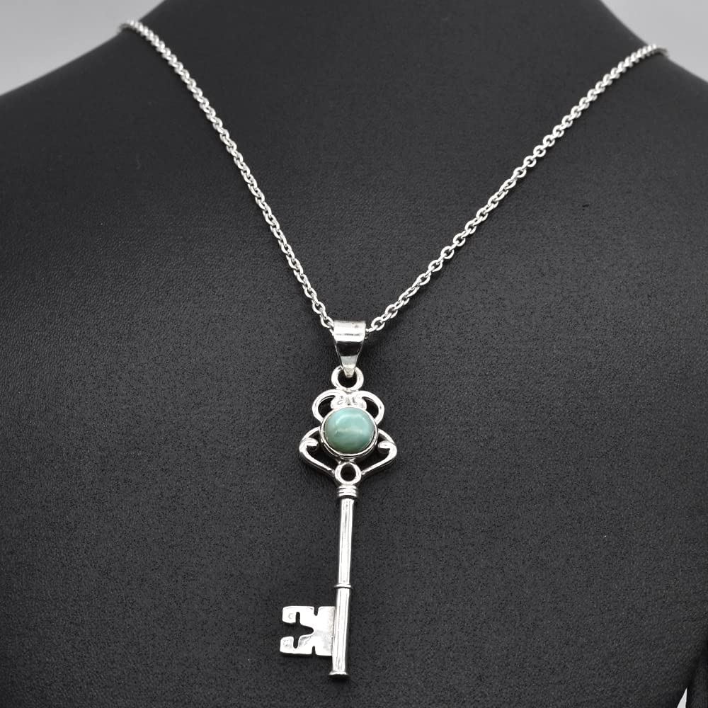Collana con ciondolo a forma di chiave in argento sterling 925 massiccio Larimar, collana di design fatta a mano, regalo di nozze, gioielli con ciondolo in argento
