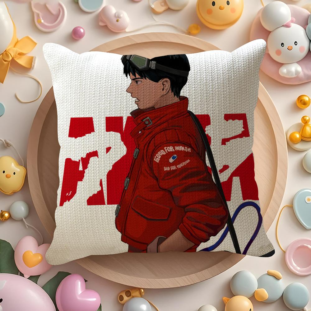 A-Akira Japan Cartoon Anime Cushion Cover Natural Linen Organic Fabric Double-Sided Printing Sofa Home Decor Gift Pillow Cover