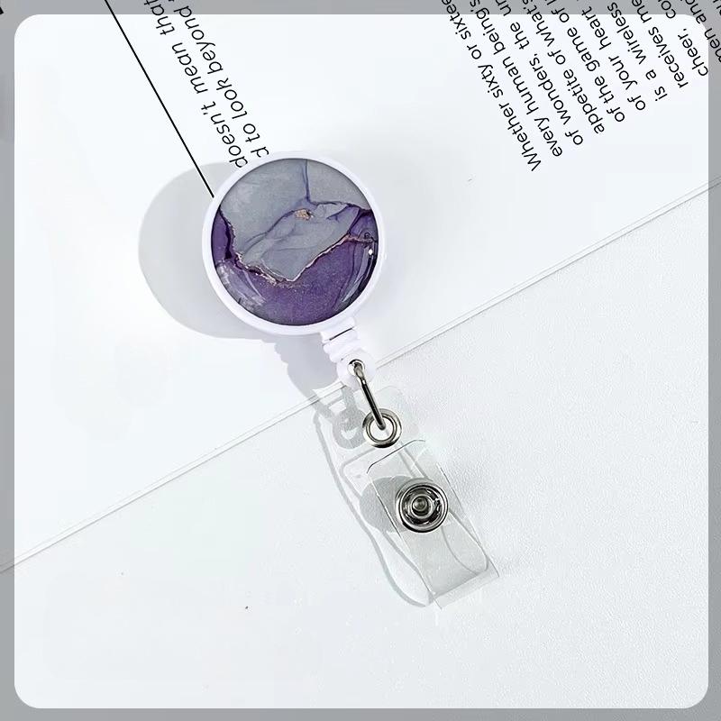 Marble Epoxy Badge Reel for Nurses Medical Retractable ID Card Holder Safety Linger Lanyard for Work Pull Clip Stretch Keychain