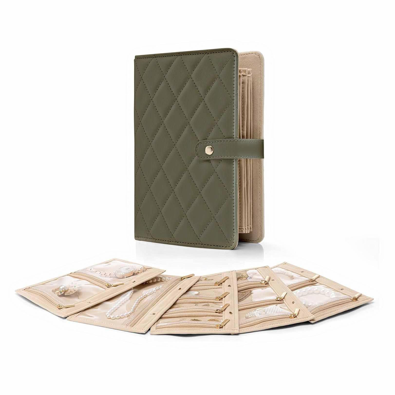 

1pcs Portable Travel Jewelry Organizer PU Leather Foldable Jewelry Bag with Multiple Compartments for Earrings Necklaces Storage One Size