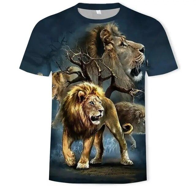 Baibao QIQI Dier Leeuw Stijl Patroon Zomer T-shirt Heren 3D Print Leeuw 3D T-shirt M