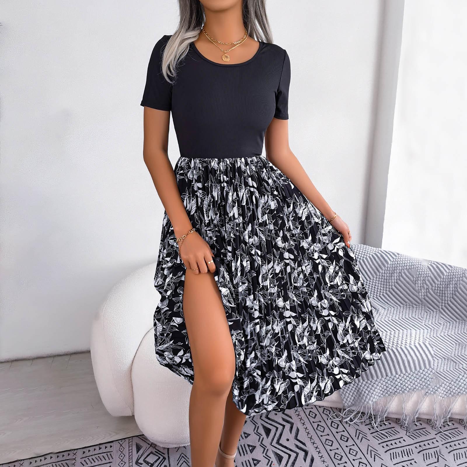 

Women s Fashionable And Casual Printed High Waisted Pleated Dress L чорний