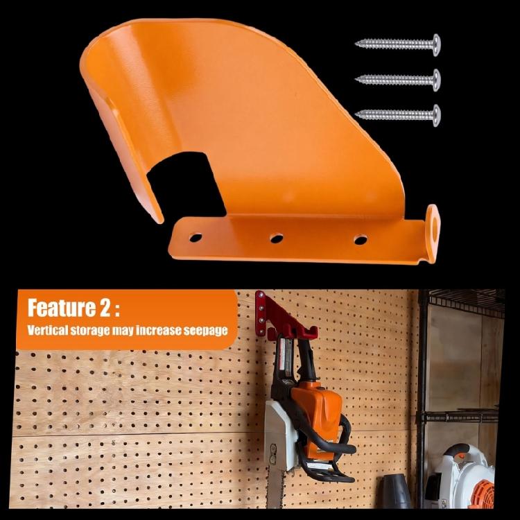 Wall Storage Bracket for Chainsaw Use, Orange Steel Hanger with Upper Lip for Garage, Shed, Workshop, and Tool Room Daily Storage Use