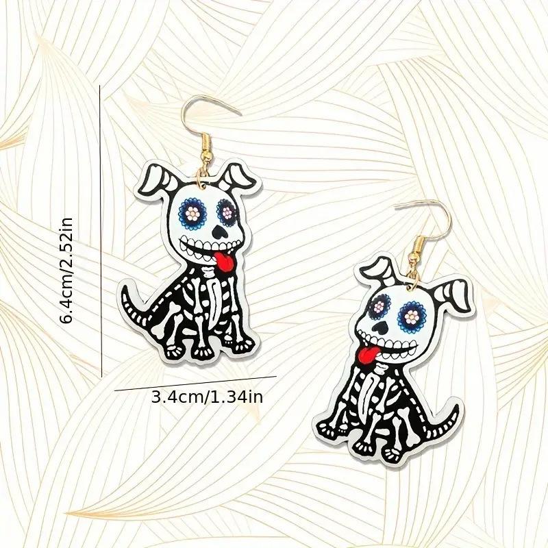 Cross-border new skeleton dog earrings gothic horror style flat acrylic Halloween animal earrings ornaments