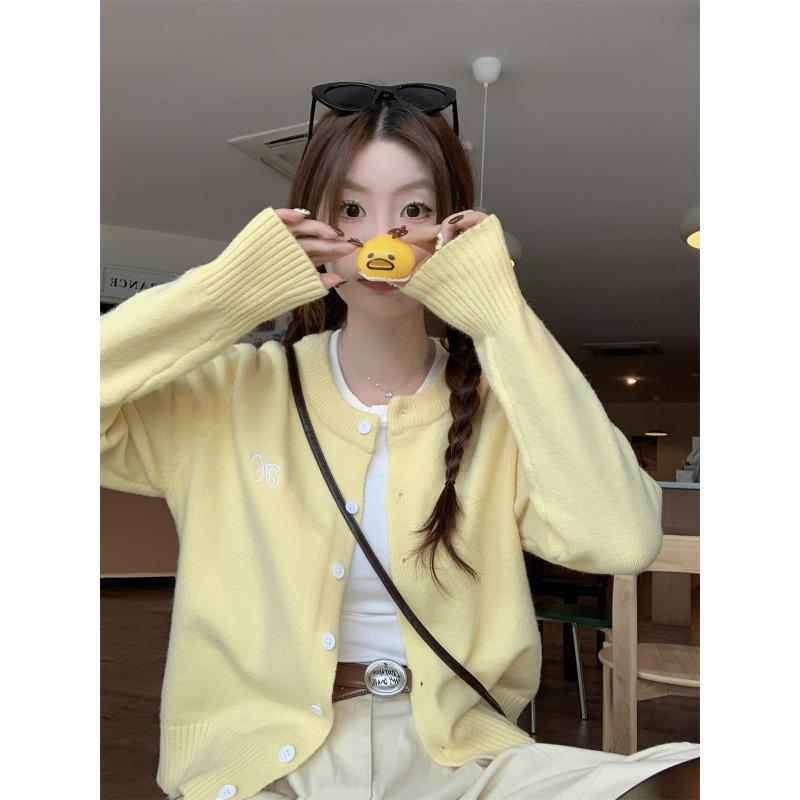 Dopamine knitted cardigan women's coat bow embroidered sweater spring and autumn loose lazy top
