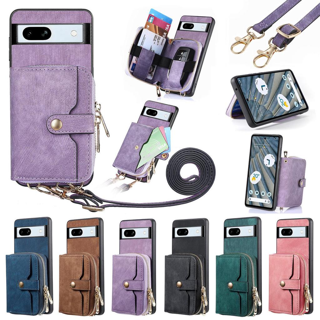 Google Pixel 9A Leather Case with Card Holder & Lanyard