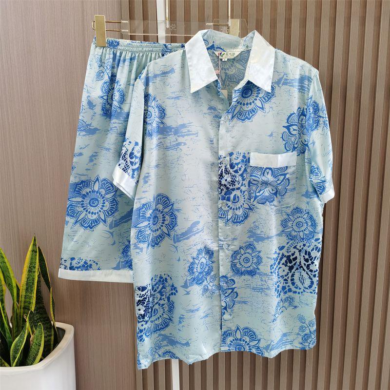 

Loss Special Offer Men Silk Pajamas Summer Short Sleeve Thin Ice Silk K-style Plus Size Loose Casual Pajamas Suit Blue L
