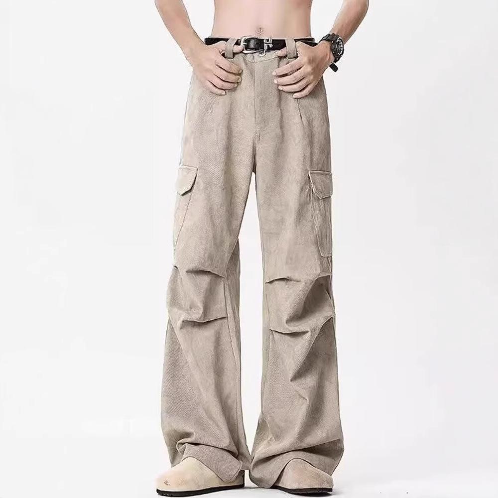 

Unisex Retro Marble Pleated Wide-Leg Pants: Trendy PUNK-Inspired Loose Fit for Autumn Work and Casual Wear Medium дим/сірий колір