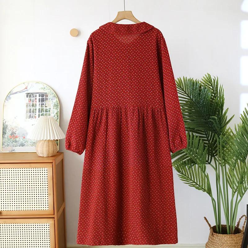 2026 New Spring and Autumn Women's Sleeping Skirt 100%Cotton Crepe Red Large Size Long Sleeve Home Sleeping Skirt Princess Skirt