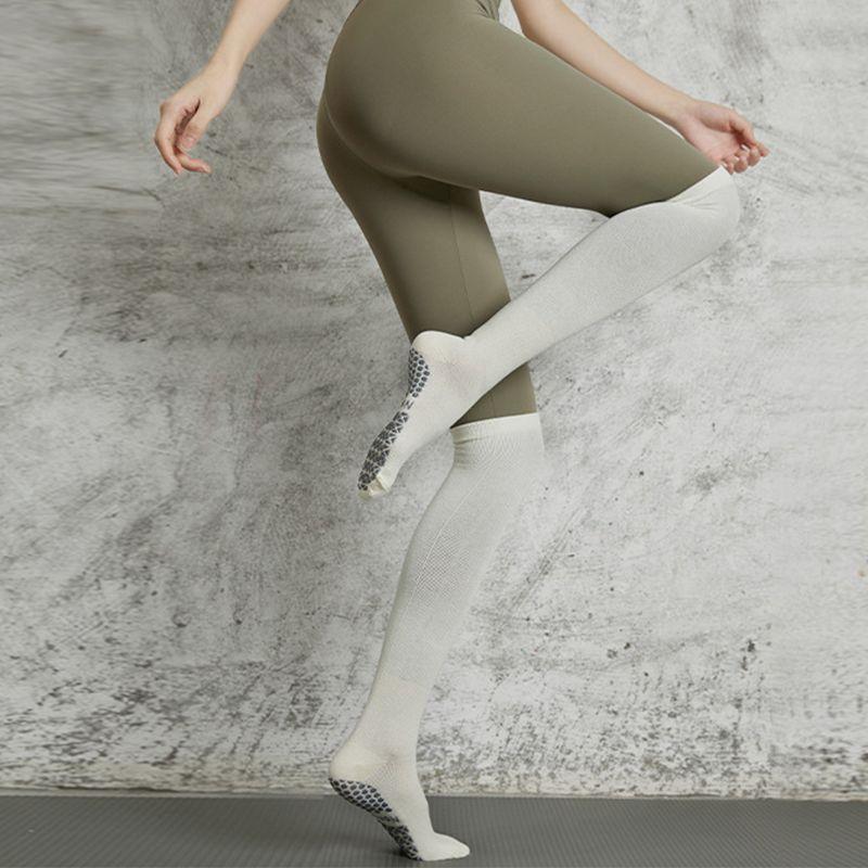 

Long Yoga Socks Non Slip Professional Women s Indoor Fitness Non-Slip Socks Room Socks Adult over-the-Knee Pilates Socks White
