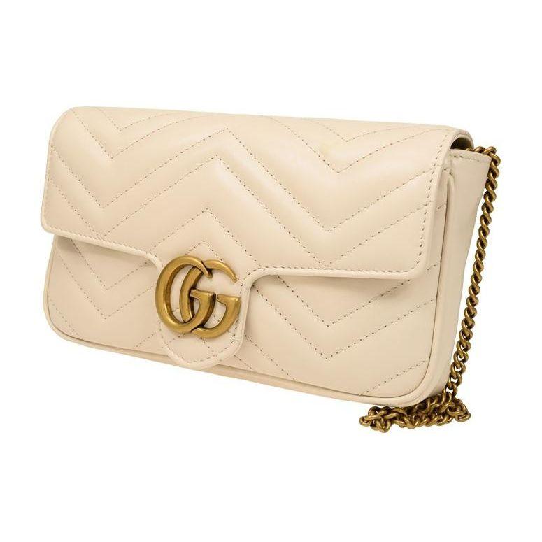 Gucci GG Marmont Vintage Double G Logo Card Holder Leather Two-In-One Shoulder Crossbody Mini Bag Women bags White Black 751526-AACCE-9053