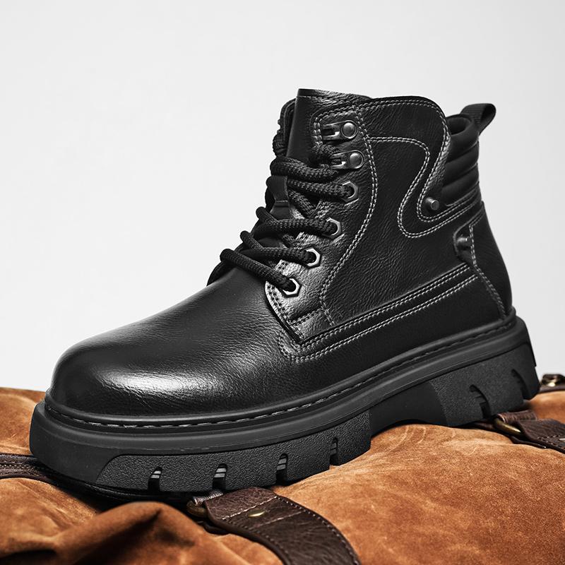 

Кожаные высокие мужские ботинки с толстой подошвой, мужские мотоциклетные ботинки, универсальные удобные мужские ботинки для активного отдыха, мужские кроссовки ручной работы 38 чёрный