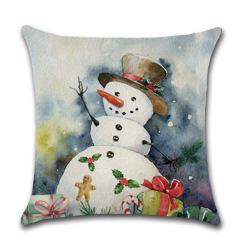 Festive Christmas Cushion Cover Featuring Charming Snowman And Santa Claus Design For Cozy Home Decor