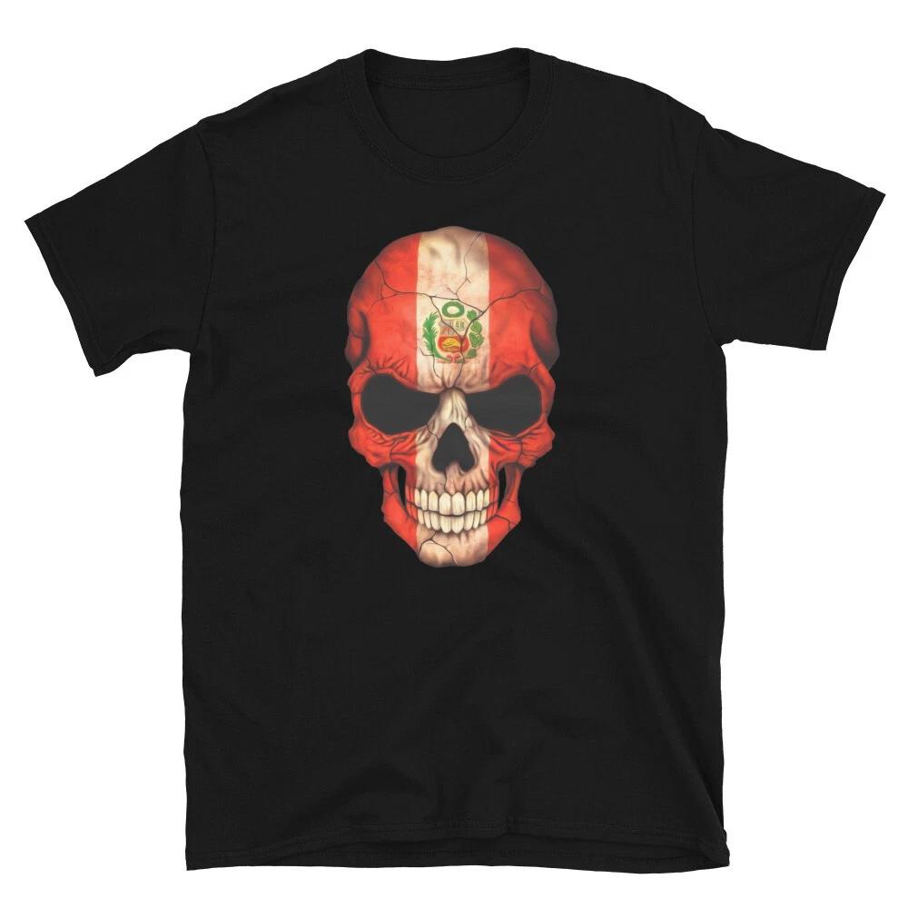 PERUVIAN SKULL FLAG AWESOME PERU GRAPHIC Short-Sleeve Unisex T-Shirt S