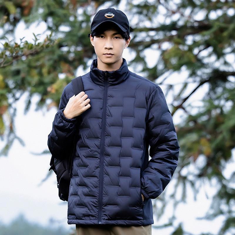 Mens Winter Down Jacket 90% White Duck Lightweight Warm Windproof Stand Collar Hooded Business Casual