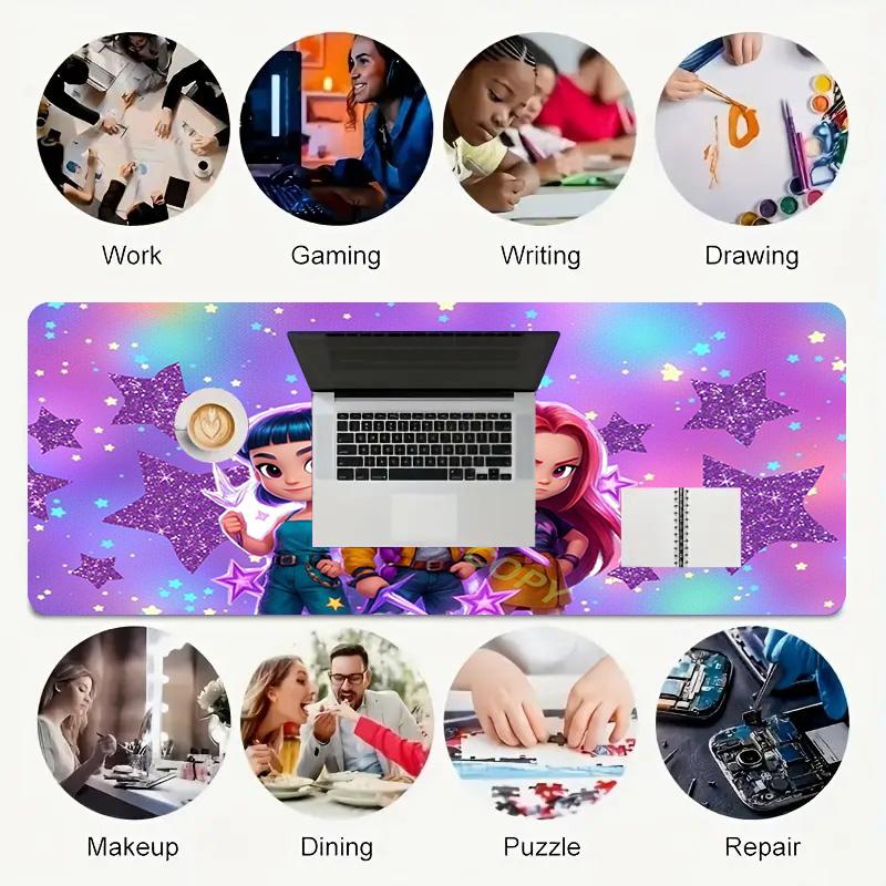 Star Friends Xl Gaming Mouse Pad Nonslip Rubber Base Stitched Edge Waterproof Desk Mat For Pc Laptop Gamer Office Computer Accessories C92916