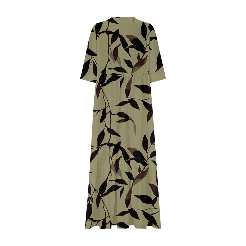 Women's Summer Fashion V-neck Retro Floral Print Short Sleeved Beach Dress With Lace Patchwork Dress