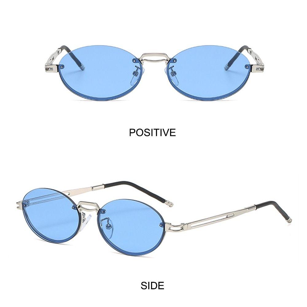 Gradient Lens Oval Sun Glasses Metal Gradient Glasses Retro Frameless Shades for Women & Men