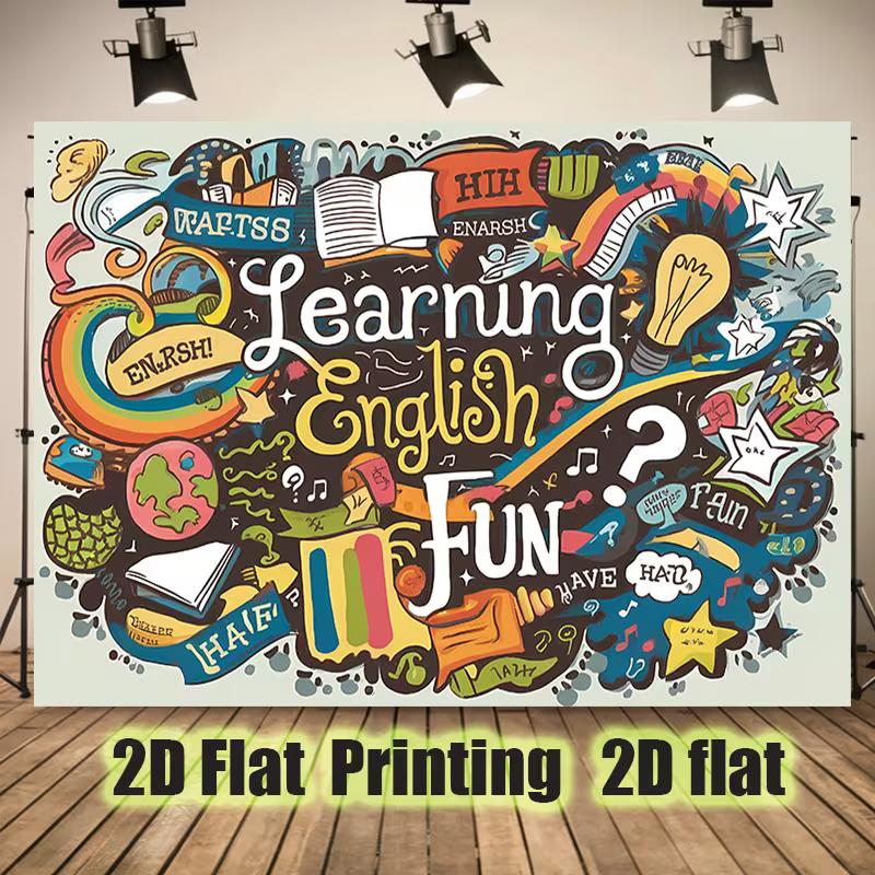 2D Cartoon Graffiti English Learning School Classroom 2D Flat Photography Backdrop
