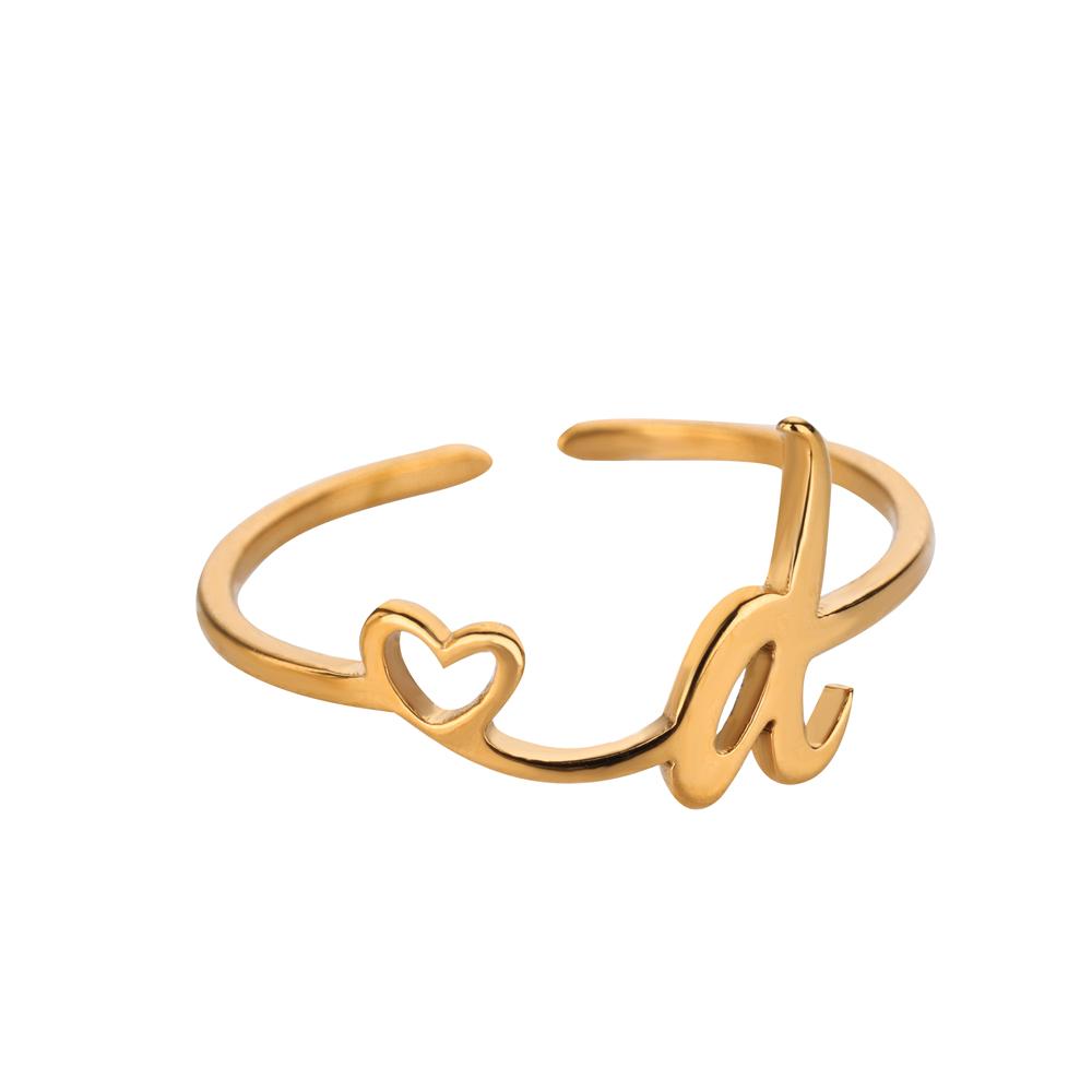 Tiny Initial Letter Rings For Women Gold Color  Stainless Steel Hollow Heart A-Z Initial Letter Ring Wedding Christmas Jewelry