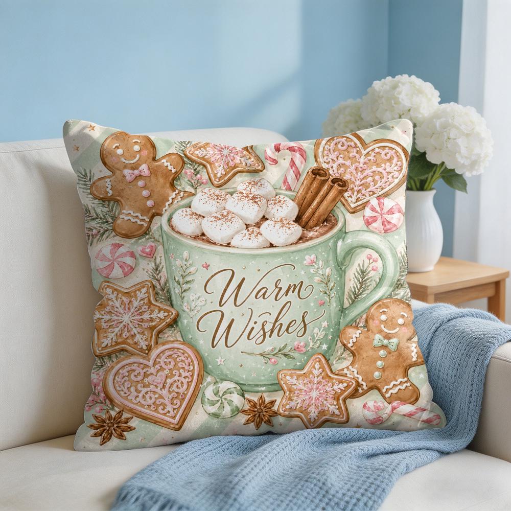Christmas Pink Gingerbread Cushion Cover Square Pillow Bedroom Sofa Leisure Comfort Living Room Home Decoration X