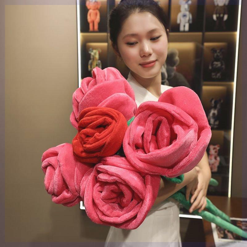 85cm/100cm Large Red Plush Artificial Rose Bouquet Stuffed Bendable Bouquet Soft Floral Home Decoration Valentine's Day Gift