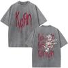 Korn Europe Tour  Vintage Washed T Shirt Fan Gifts Metal Gothic Rock Band Tshirts Mens Clothing Casual Short Sleeve Tshirt