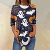Women's Halloween Floral Print Three-Quarter Sleeve Neck T-Shirt