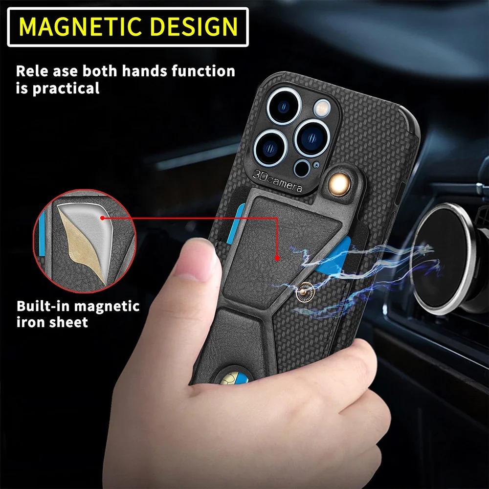 Carbon Fiber Leather Case For Xiaomi 15 14T Poco X6 X5 Redmi 14C 13C 12C Redmi Note 13 Pro Plus 11 11S Card Holder Phone Cover